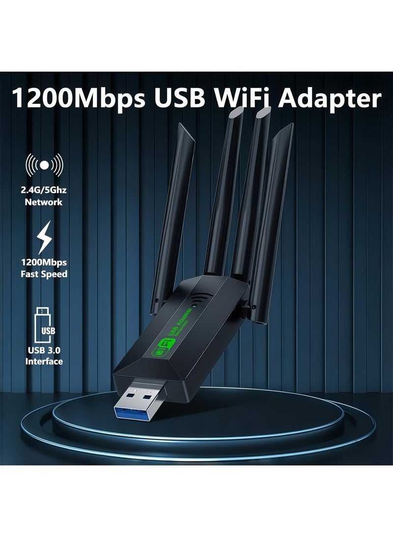 أورييل محول واي فاي لاسلكي USB - مستقبل شبكة لاسلكية خارجي ثنائي النطاق 2.4 جيجاهرتز/5 جيجاهرتز بسرعة 1200 ميجابت في الثانية، بطاقة شبكة لاسلكية، 4 هوائيات خارجية، منفذ USB 3.0، يدعم أجهزة الكمبيوتر المكتبية والمحمولة، أنظمة التشغيل ويندوز 11/10/8/7، التوصيل والتشغيل - Image 3